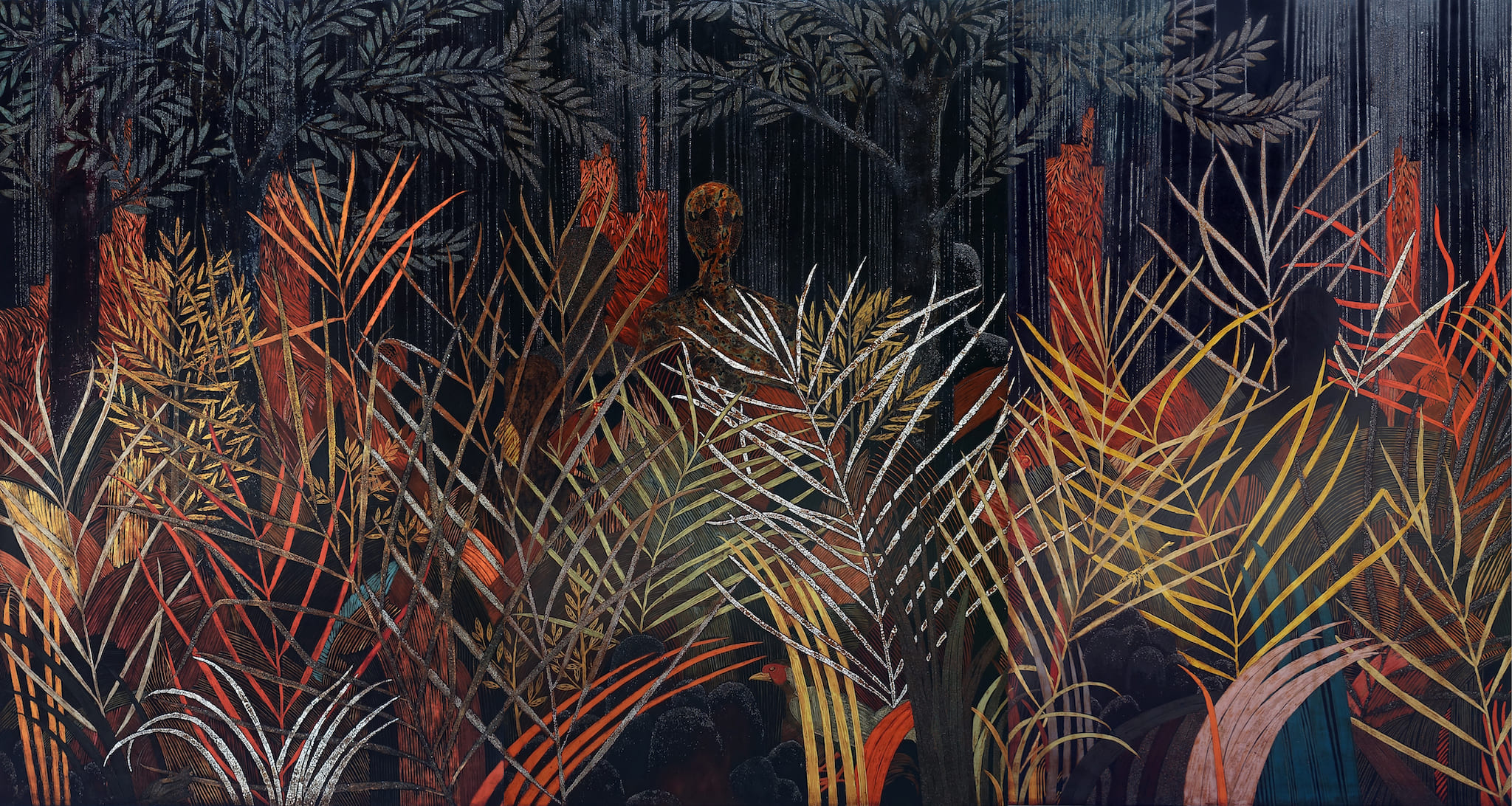 Tác phẩm Thân rừng (kích thước: 160x300cm) là bức tranh lớn nhất được Văn sáng tác năm 2019
